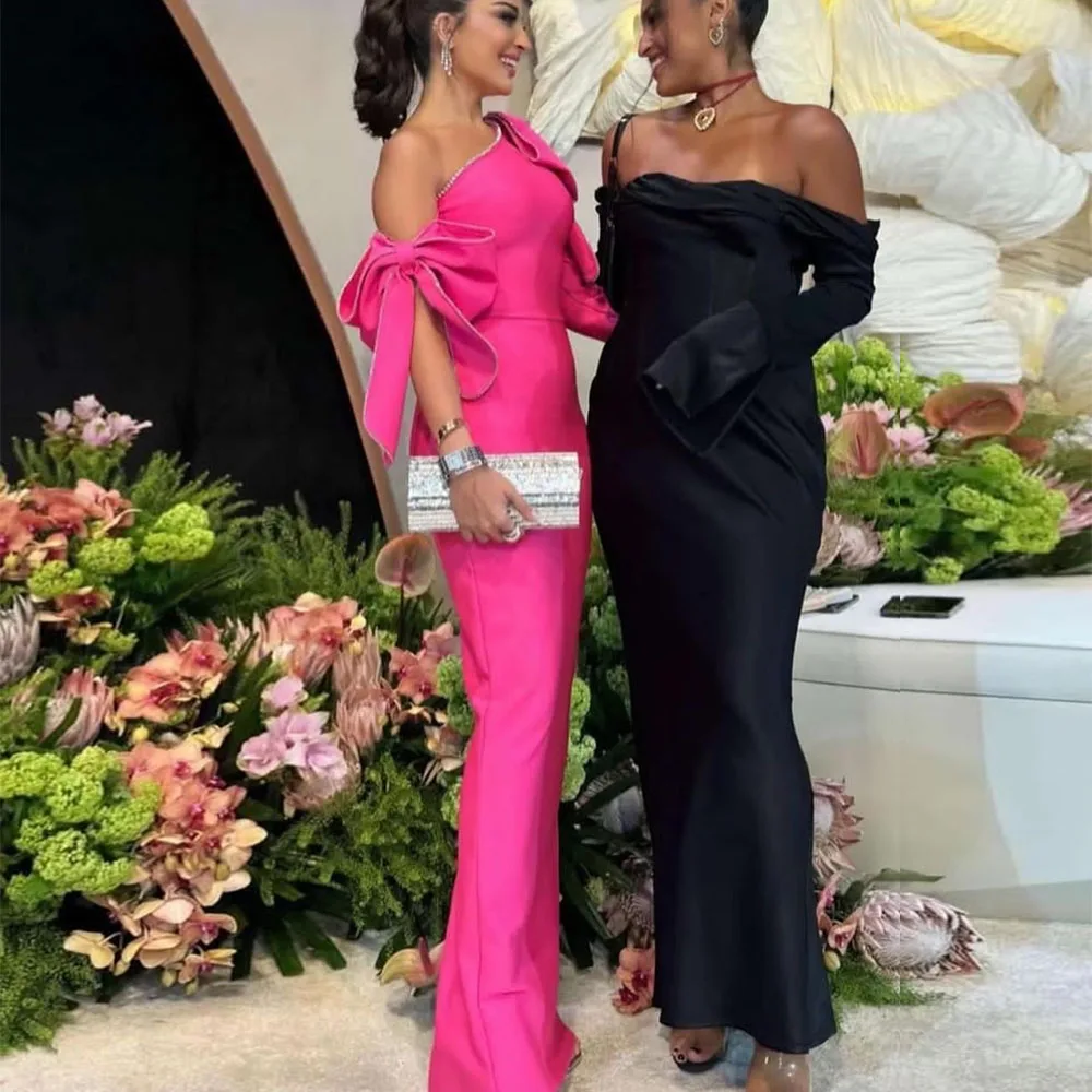 فساتين سهرة بكتف واحد من الفوشيه ، طول الأرض ، فساتين حفلة موسيقية رسمية ، أنيقة