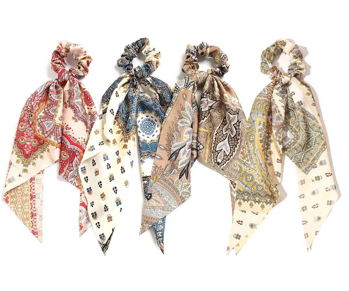 1/3/4 قطعة زهرة بيزلي مثلث وشاح توك شعر إكسسوارات الشعر مجموعة العلاقات الشعر Scrunchy العلاقات الشعر