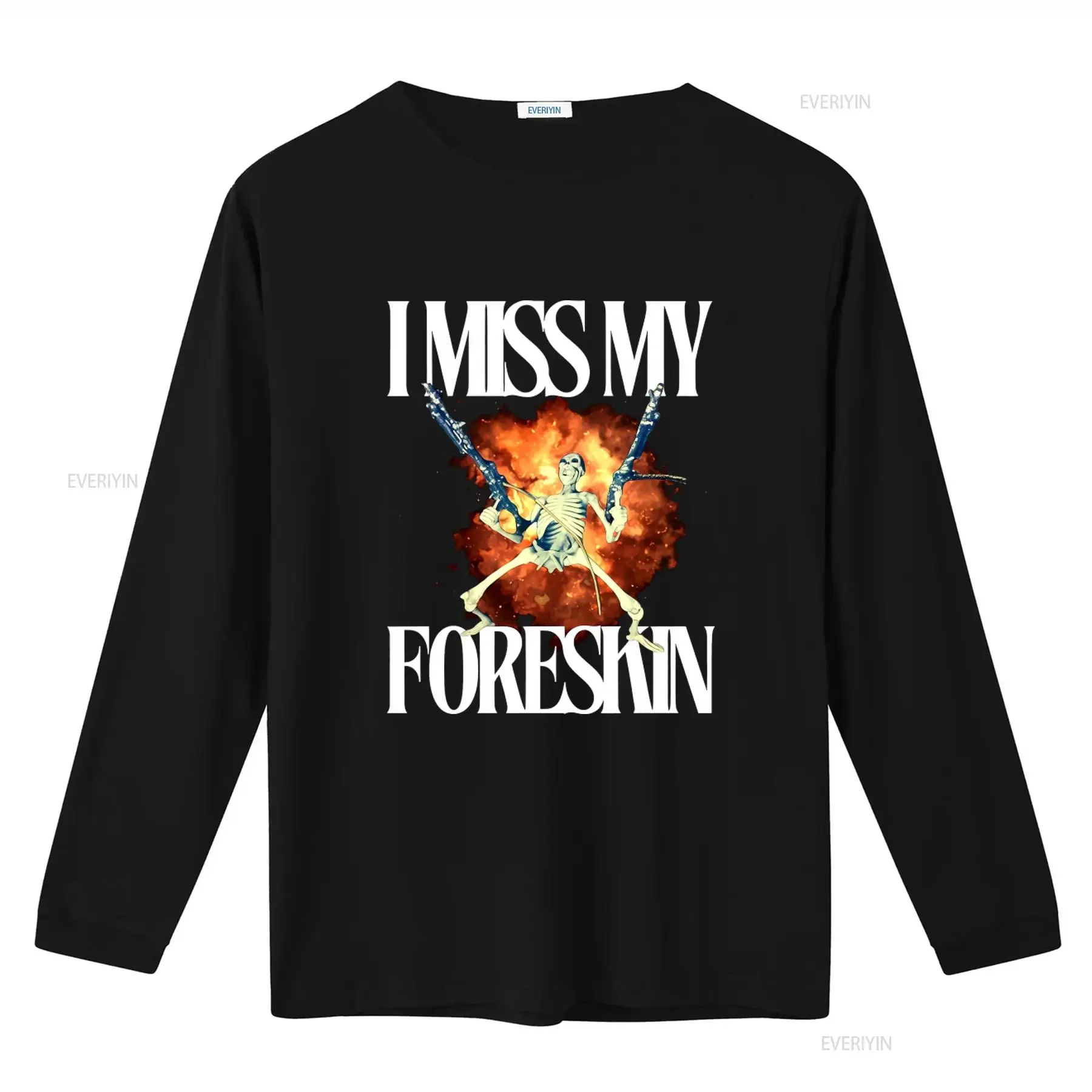 I Miss My Foreskin T Shirt Skeleton with Guns Explosion Design Weird Oddly Specific Funny Offensive Gag Meme Sarcastic Y2K