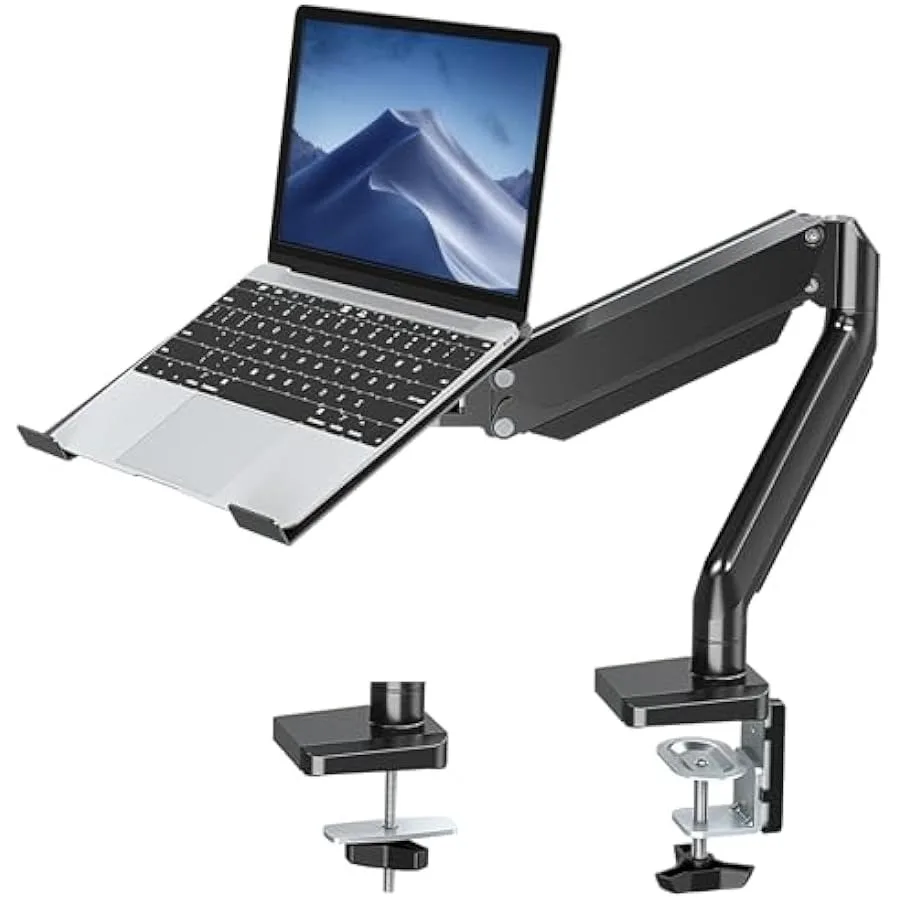 Laptop Stand Desk Mount 2 in 1 Function Monitor Laptop Mount Gas Spring Laptop Arm Fits Max 17