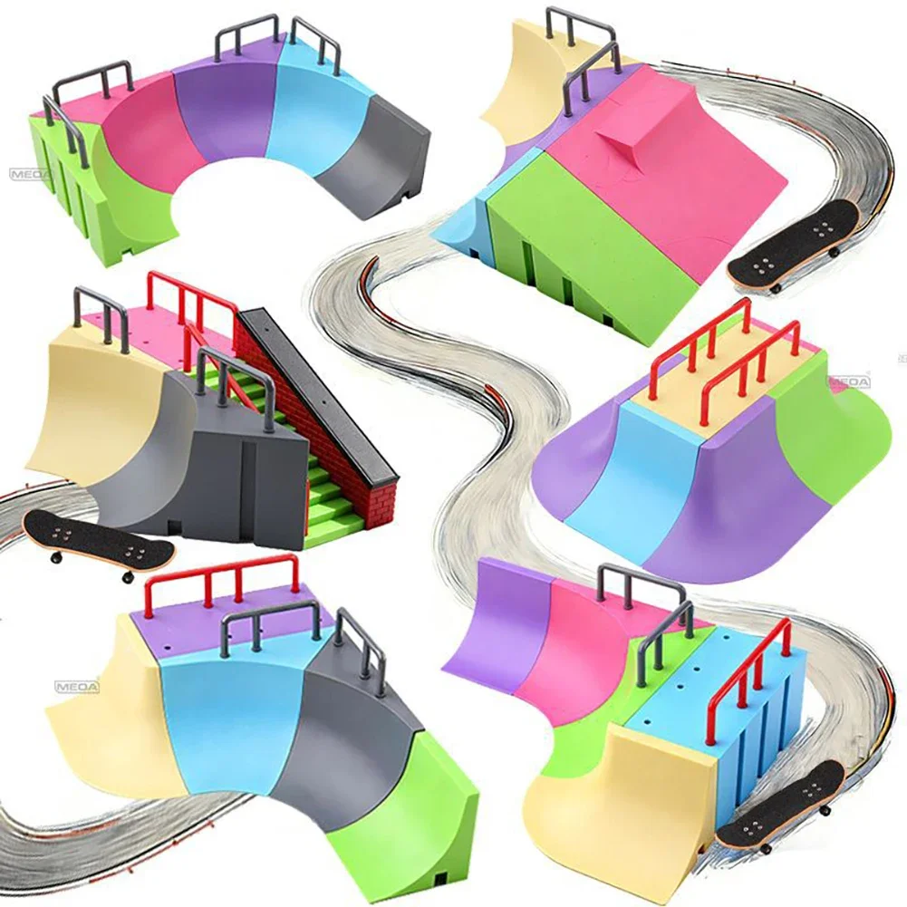 Kid Colorful Fingerboard Skateboards Finger Sports Toy Ramp Park Railings Basin Model Scene Finger Skateboard Training Toy Gift