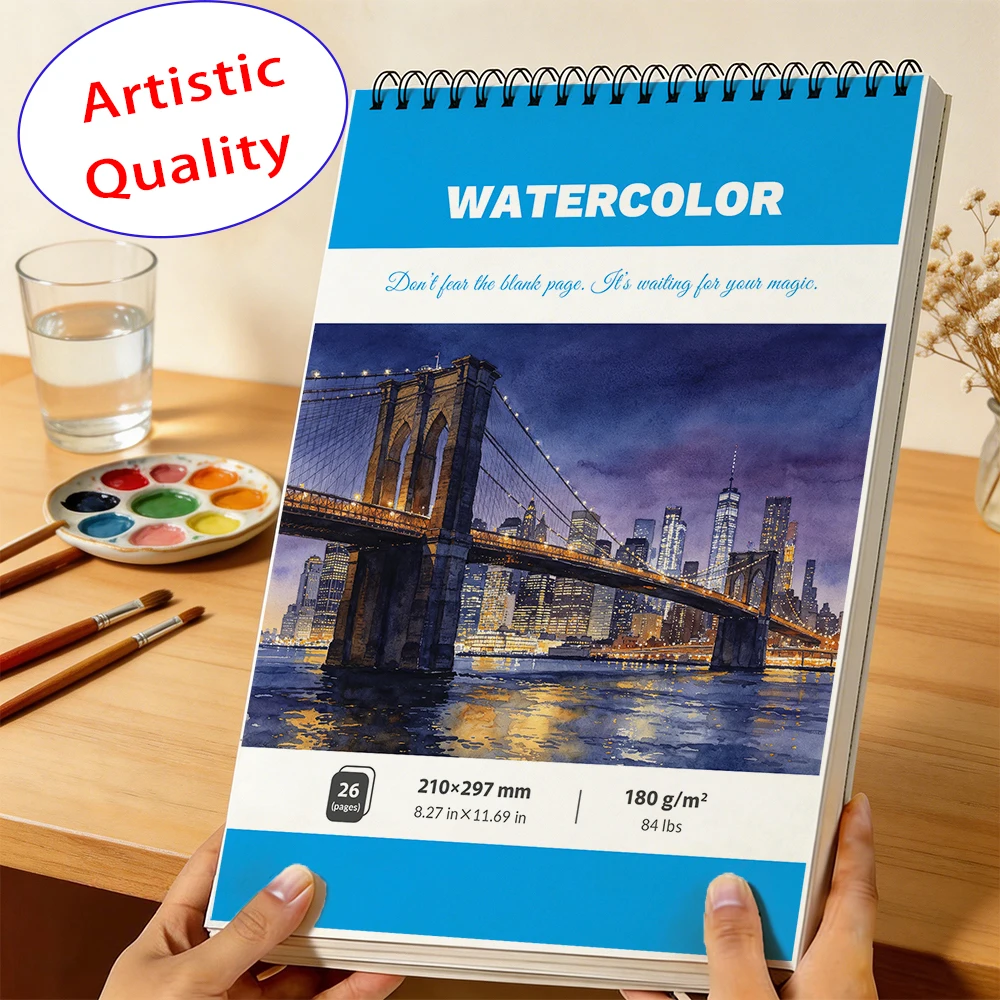 180gsm Acid Free Watercolor Sketch Pad 26 Sheets A4 A5 Dual Size, Lightweight Washable Anti-Tear Drawing Paper for Student Begin
