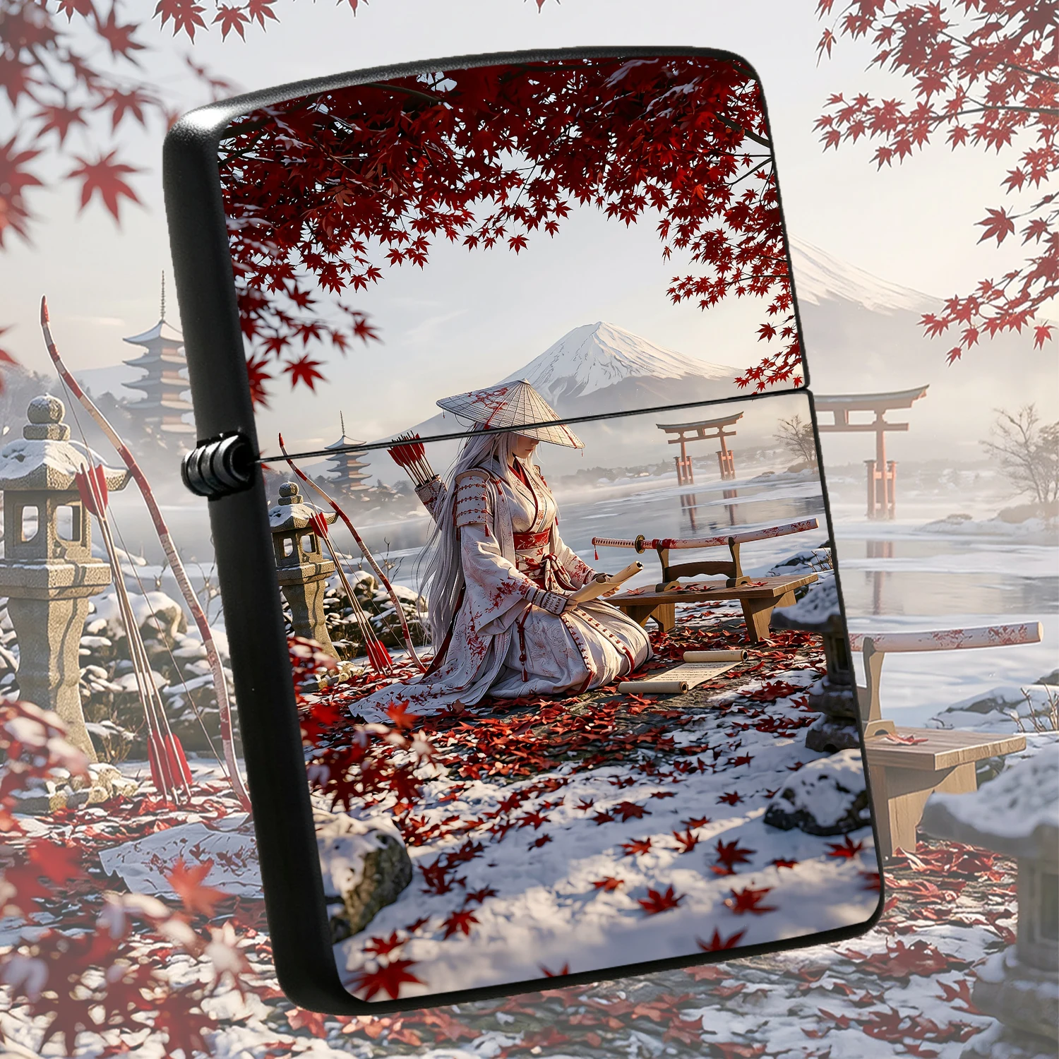 Japanese Style Mount Fuji Maple Leaf Wanderer Themed Igniter, Aesthetic Artistic Illustration Accessory, Portable Trendy Daily Carry Item, Exquisite Practical Versatile Gift Choice For Multi Scenario Use, Collectible Decorative Functional S