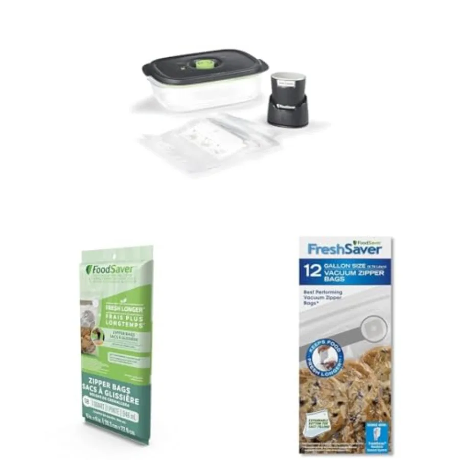 

FS2160 Multi-Use Handheld Vacuum Sealer And Marinator with BPA-Free Multilayer Vacuum Zipper Bags 18 Count 1-Quart and 12 Count