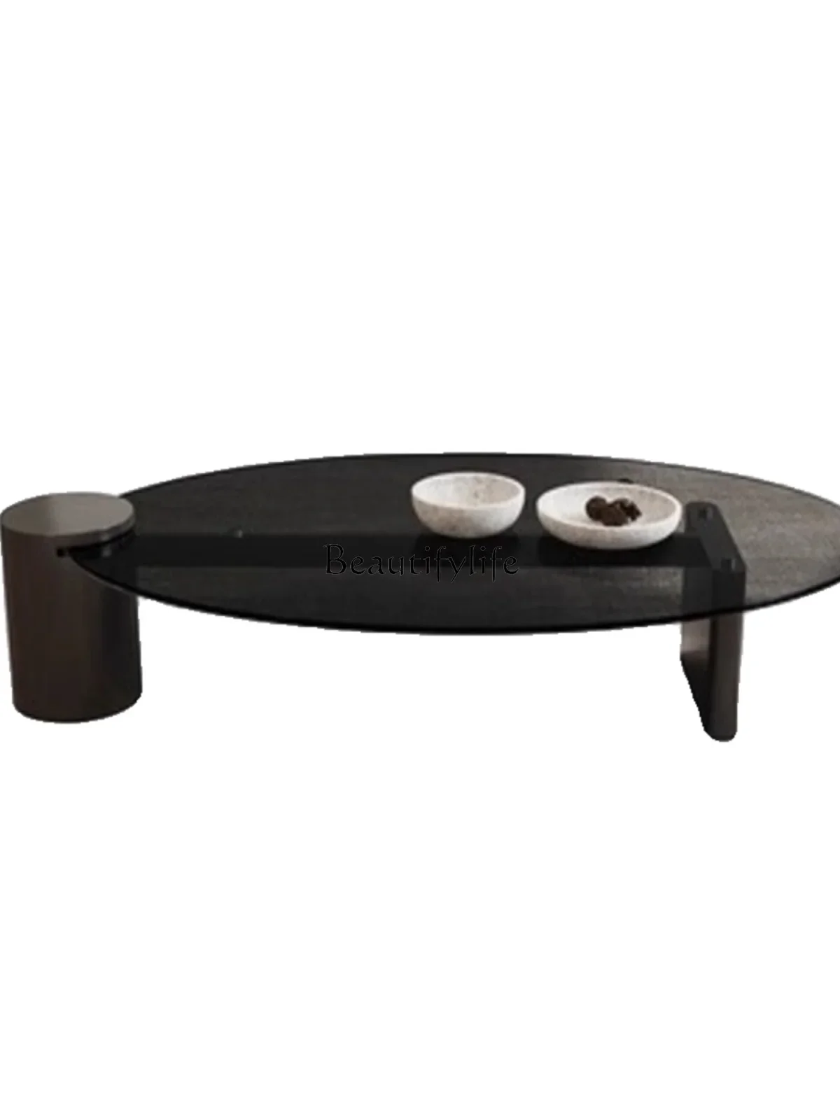 

lItalian modern simple light luxury oval tempered glass coffee table