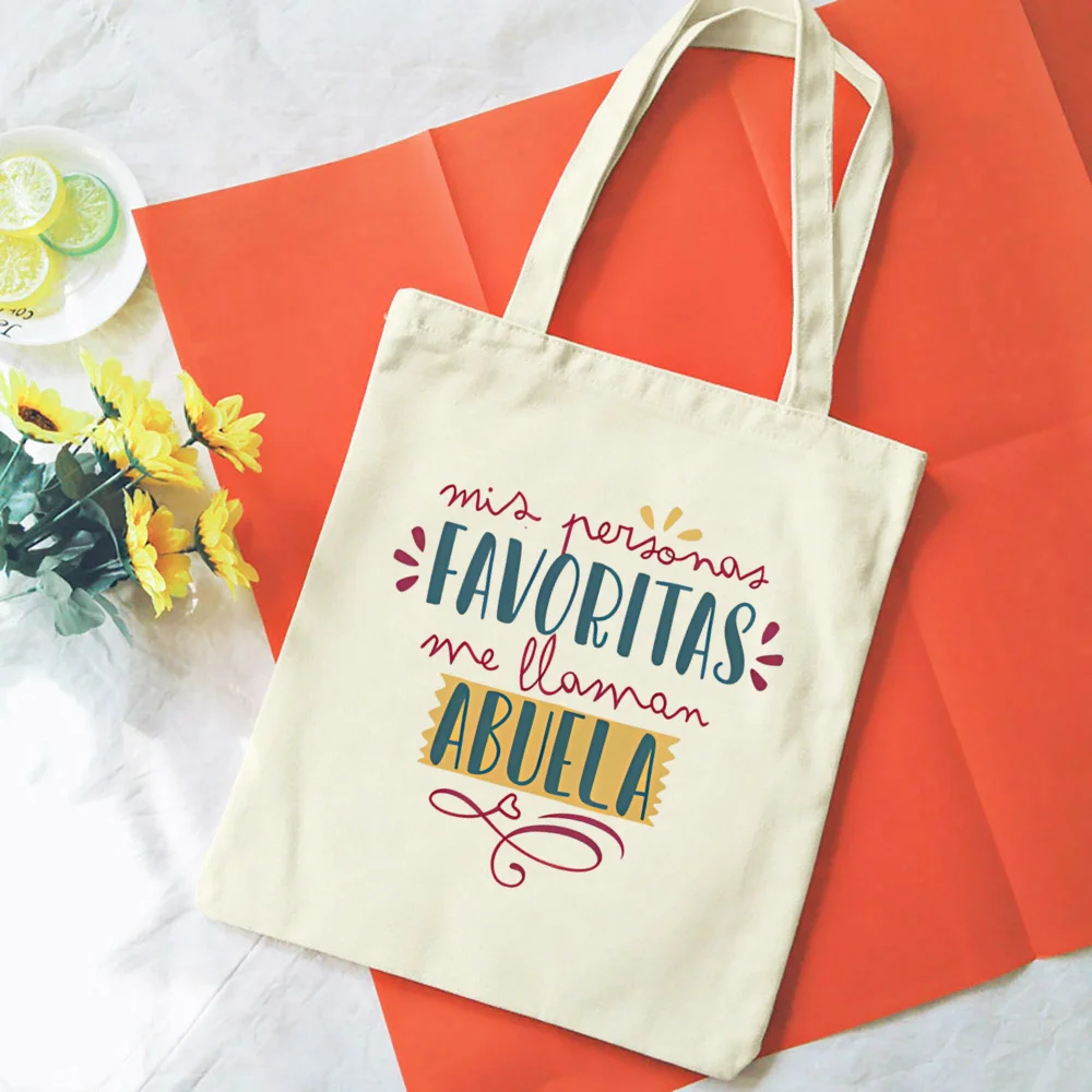 Abuela Letter Print Tote Bag Canvas Large Capacity Shopping Bag Portable Casual Fashion Handbags Mothers Day Gift for Grandma — zdjęcie 7