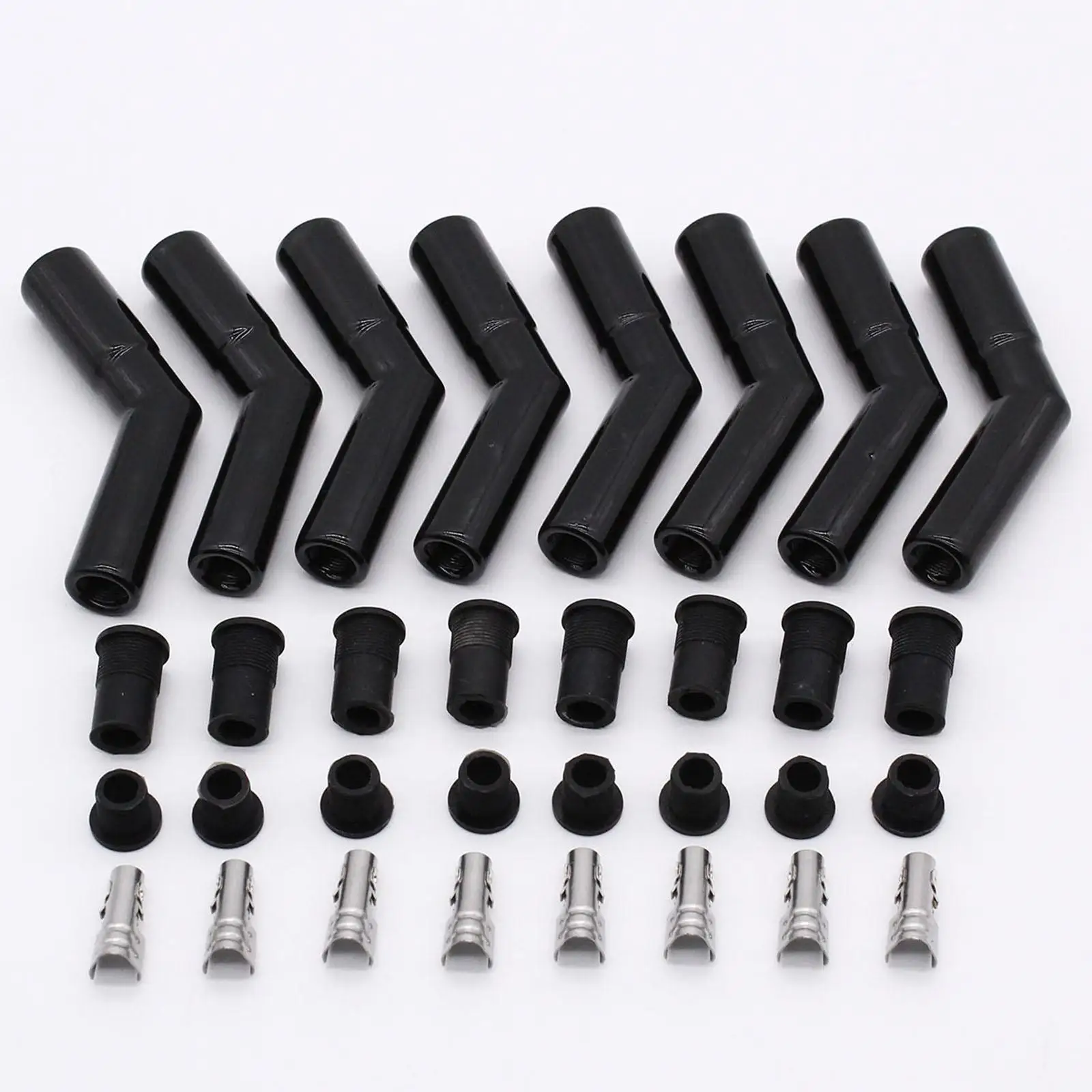 8Pcs Ceramic Spark Plug Boot Kit 45 Degree Straight Maintenance Replace Car Part Wire Sleeves Silicone Plug Sleeves Assembly