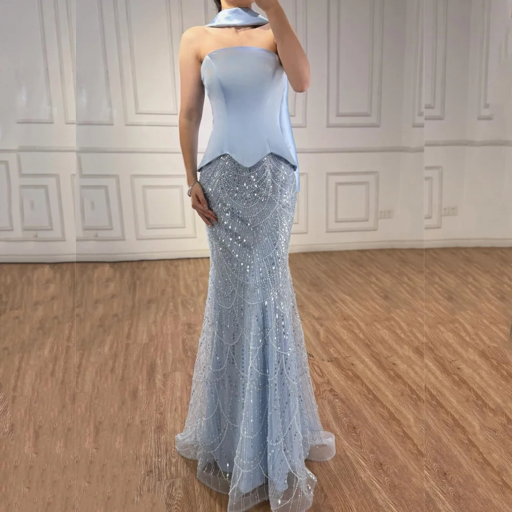 

Customized Women Luxury Evening Dress Bespoke Occasion Charmeuse Strapless Mermaid Long Dresses Sparkle Elegant Party Wedding