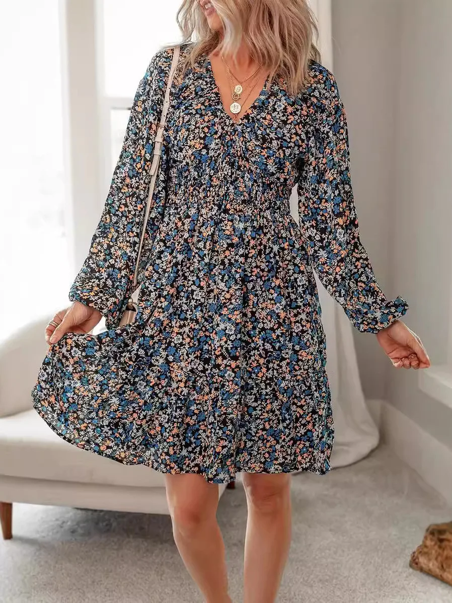 Décontracté v-ne Long Sve a-ligne Dr confortable taille ample Polyester tricoté automne Faion basique Sle t-shirt ensemble de pièces