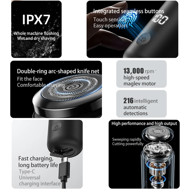 Mini Electric Shaver Led Digital Display Men Rechargeable Type-c Charging Car Portable Shaver Men Women Home Razor