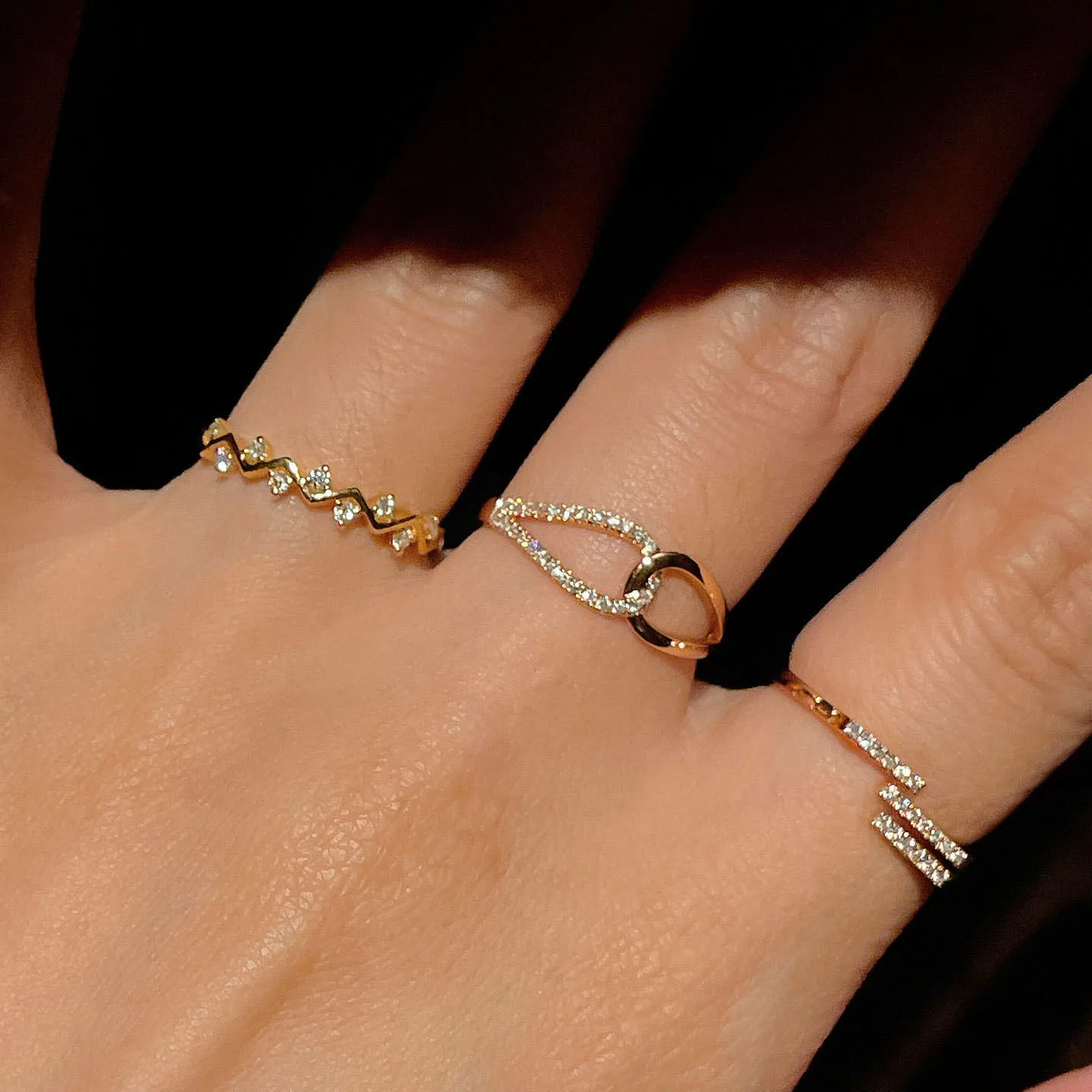 New in Charm inlay Minimalist Wave Broken Diamond Ultra Fine rings for women Stacking Style ring Suitable for Daily Jewelry Gift