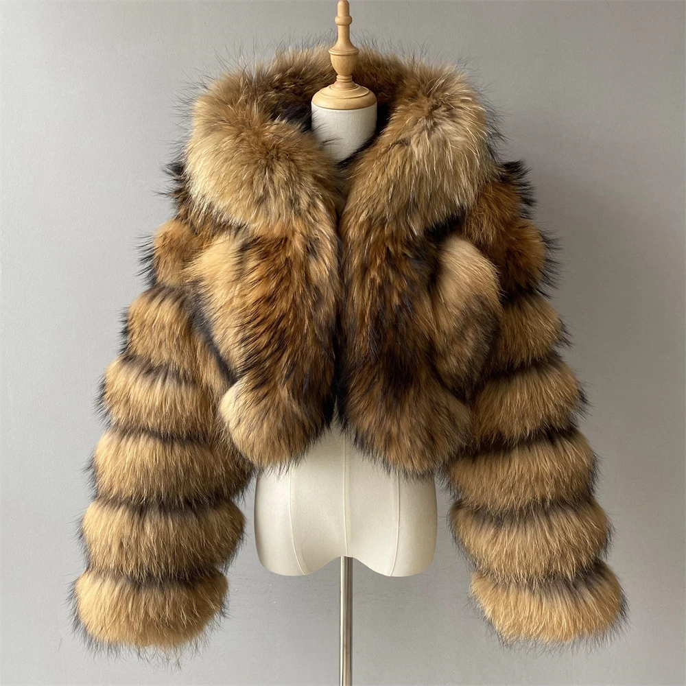 New Arrival Women's Fashion Luxury Custom Real Raccoon Fur Outerwear Natural Fox Fur Coat With Hood