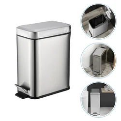 Stainless Steel Trash Can 10-litre Kitchen Bin Rubbish Container Dust Outdoor with Lid Bins Bathroom Waste Basket Mute