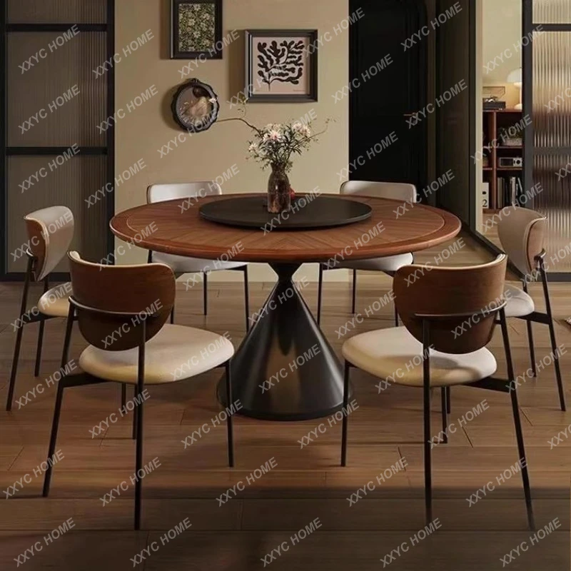 hot sale log home retro dining table antique simple celebrity round dining table and chair combination