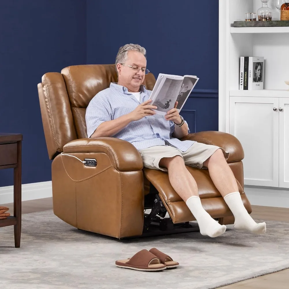

Genuine Leather Power Recliner Chairs for Adults, Wall Hugger RV Recliner with Power Headrest & Charging Ports