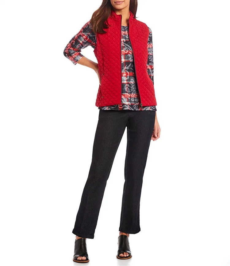 Women's Windproof Water-Resistant Quilted Diamond Pattern Half-Zip Cotton Liner Vest Large Size Autumn Winter Fashion