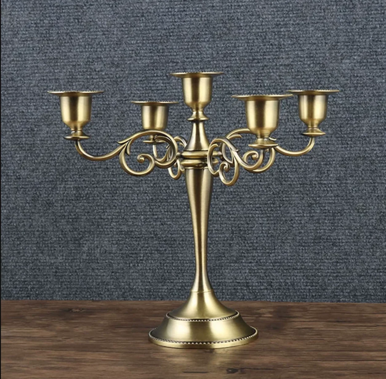 Hot Metal Silver/Gold/Bronze/Black 5-Arms Metal Pillar Candle Holders Candlestick Wedding Decoration Stand Home Decor Candelabra