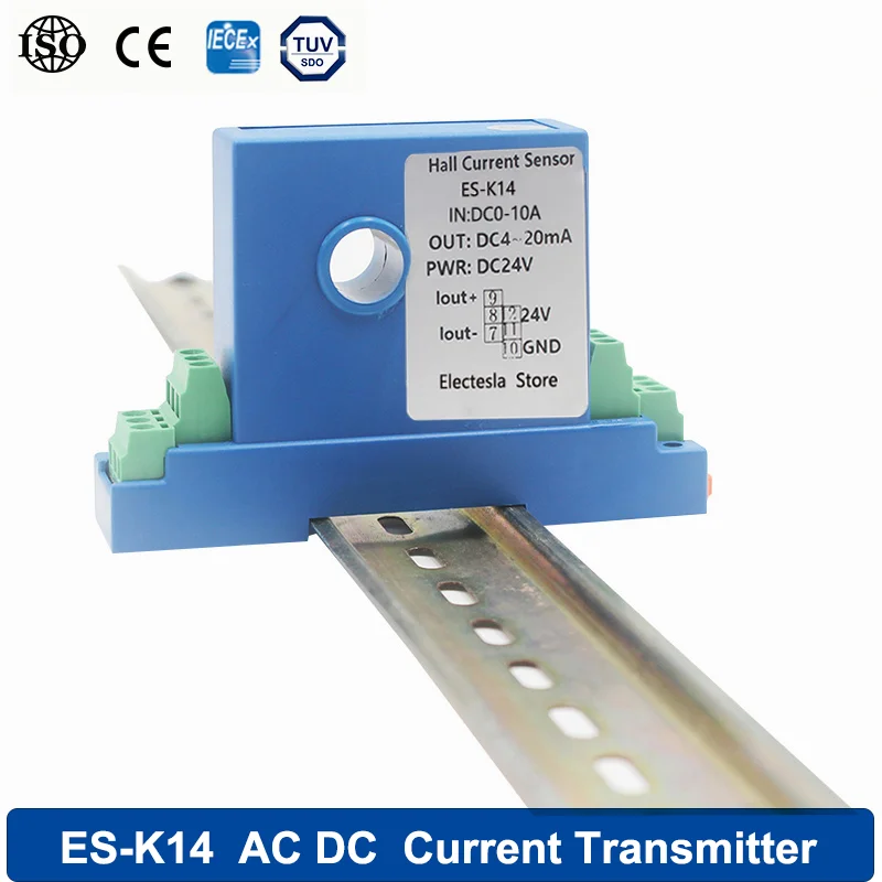 K14 15mm Hole Hall AC DC Current Sensor Signal Transmitter Output 4-20mA 0-5V Analog Signal 0-150A Input Current Transformer