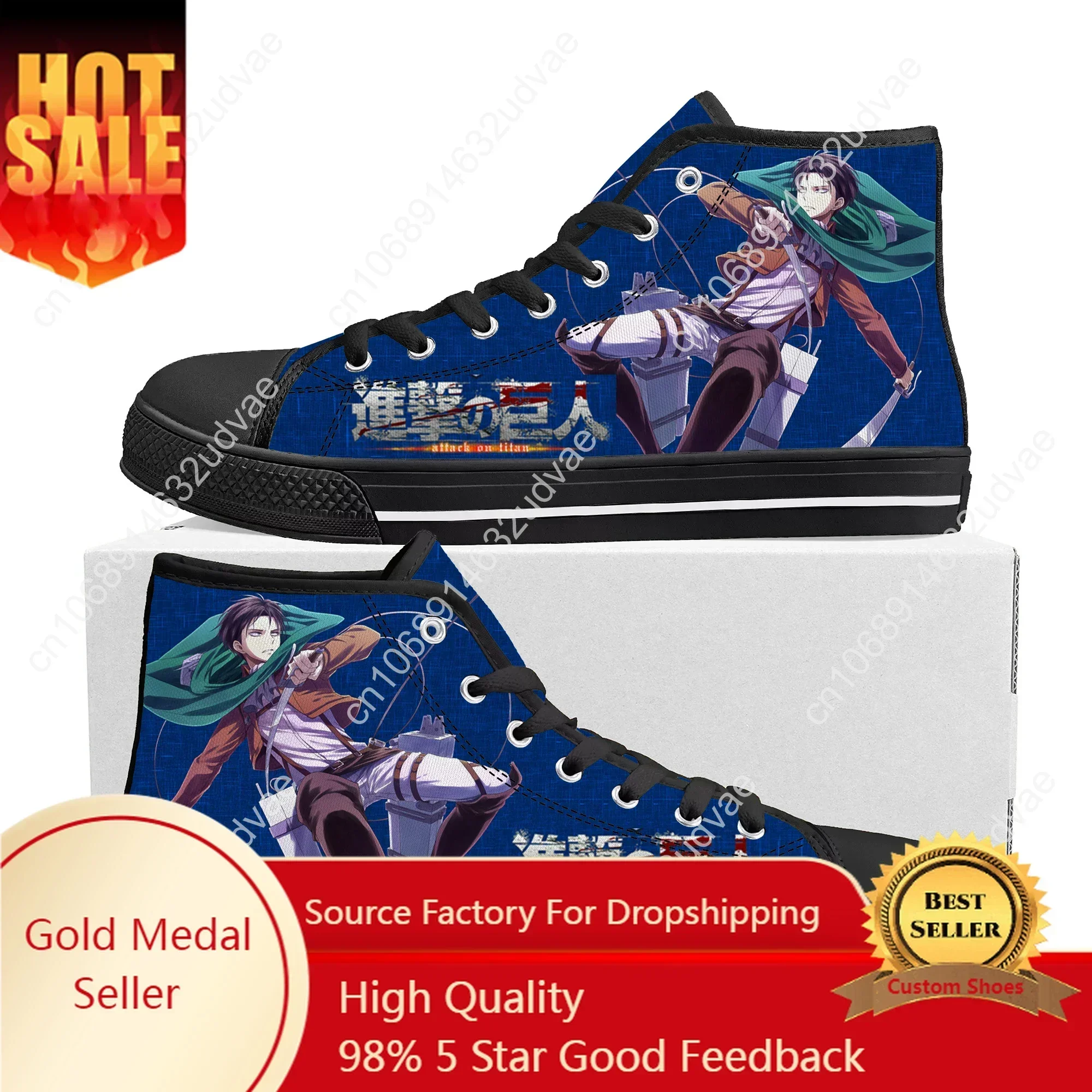 Anime Manga Attack on Titan Levi Ackerman High Top Sneakers Mens Womens Canvas Sneaker Casual Couple Shoes Custom Shoe