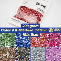 VDD 200g Wholesale Mix Size 3-10mm Color AB Macaroon ABS Imitation Pearls Half Round Flatback Bead DIY Nail Art Decoration Craft