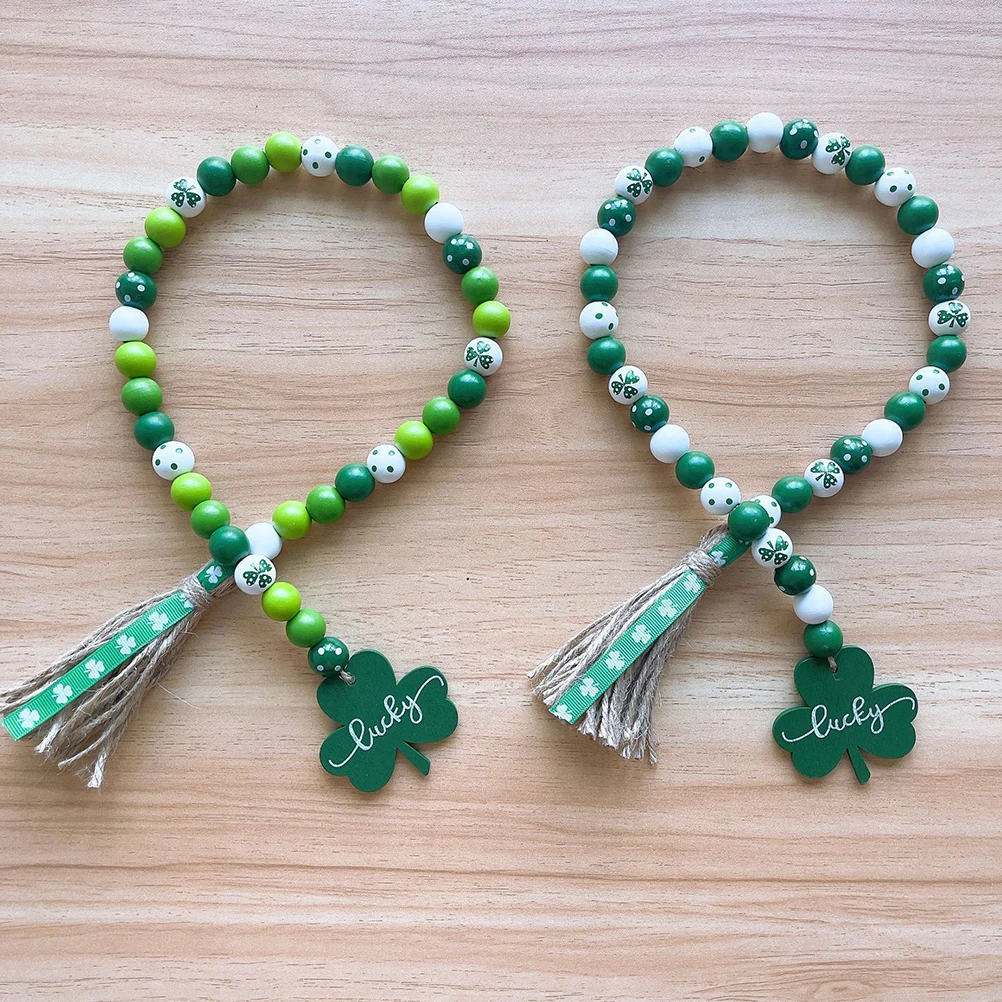 

Shamrock Beads Wooden Pendant St Patrick'S Day Beads Pendant Tassel Decor St Patrick's Day Party nament Hanging Vintage