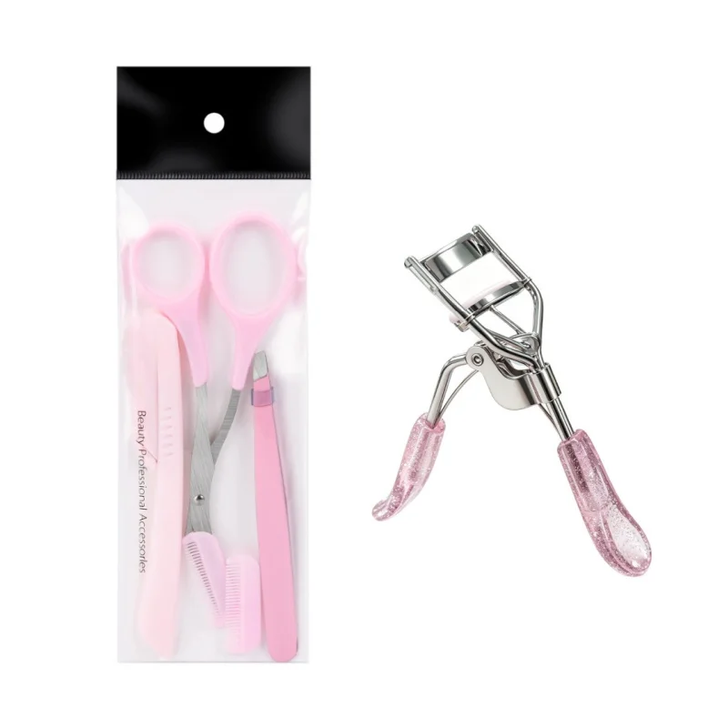 3PCS Eyebrow Trimming Tool+1pc Curling Eyelash Curler, Female Professional Eyebrow Trimming Tool, Set (Black/White/Pink)