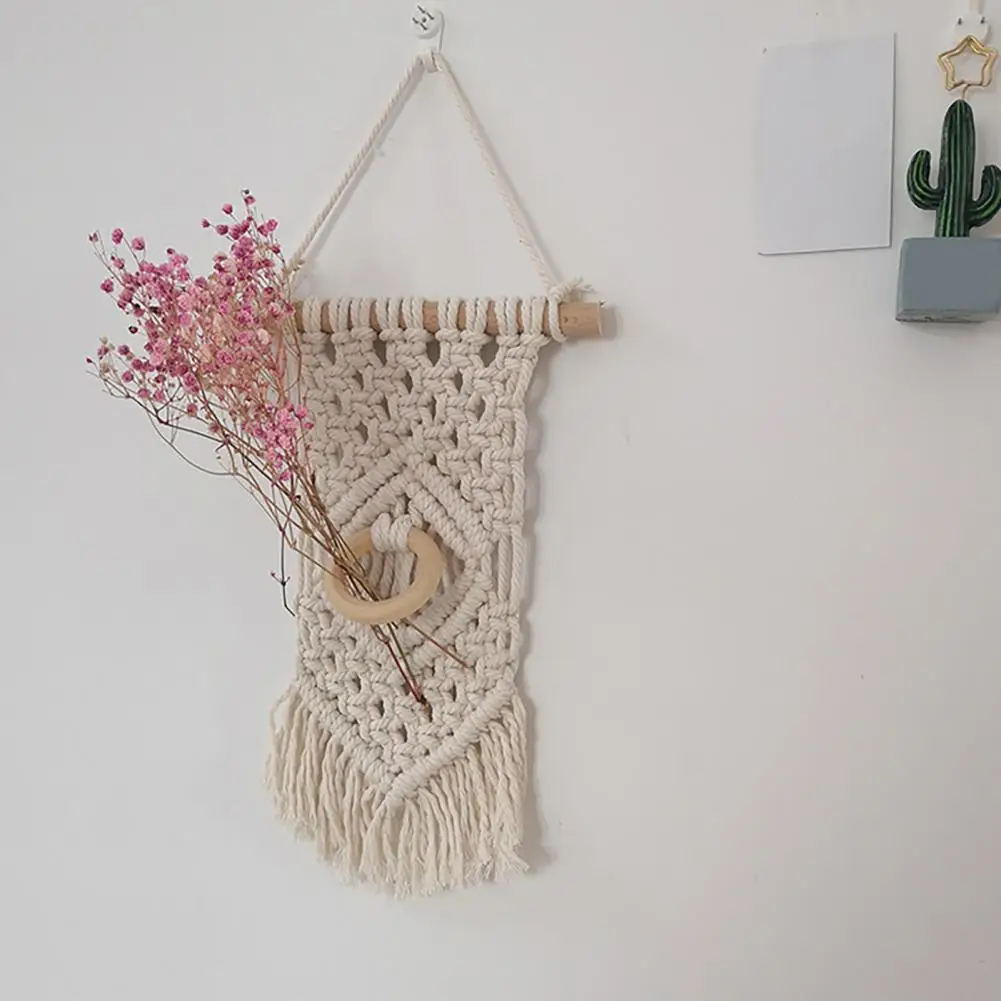 Three-dimensional Braided Tapestry Bohemian Tassel Wall Art Boho Braided Tapestry Wall Hanging Geometric Knotted for Bedroom
