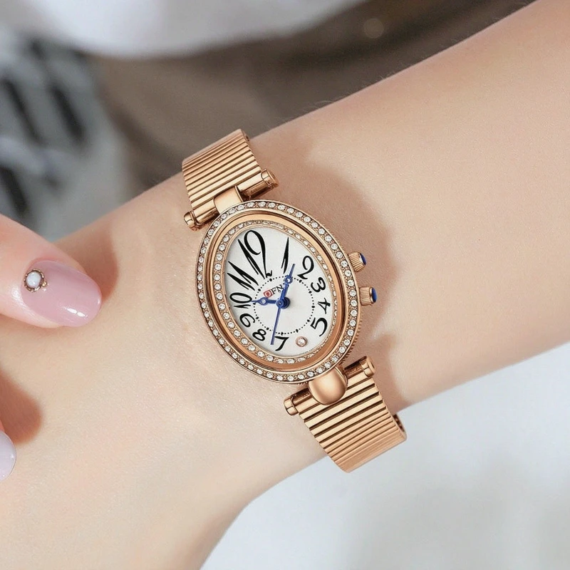 Womens Luxury Quartz Watch, Oval Diamond Rhinestone Bezel, Waterproof Ladies Wristwatch, Elegant Timepiece, Valentines Day Gift