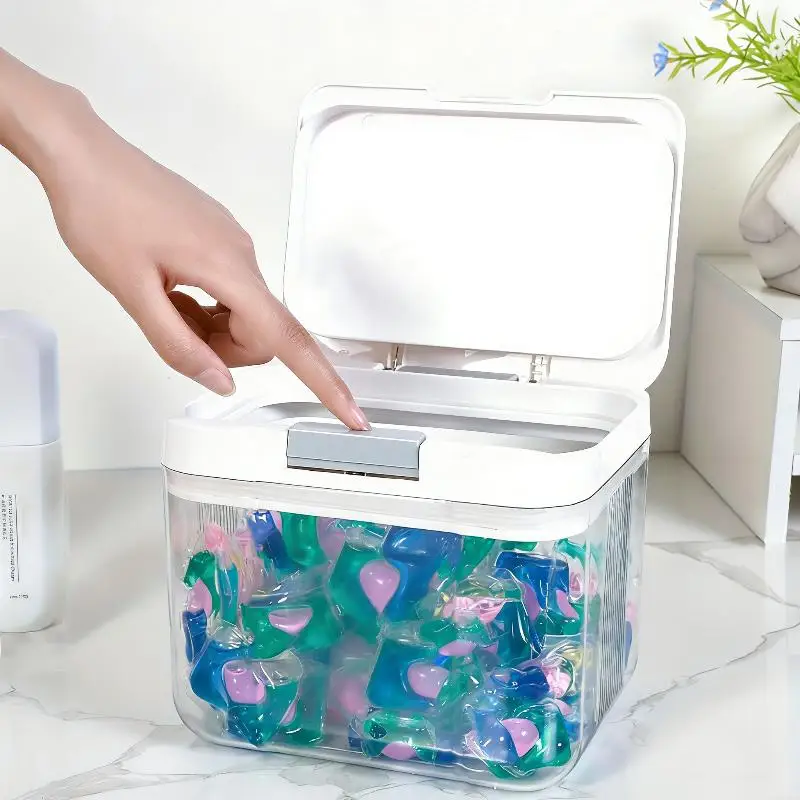 Laundry Detergent Pod Organizer with Lid Odor Proof Automatic Dispenser for Bathroom Laundry Area