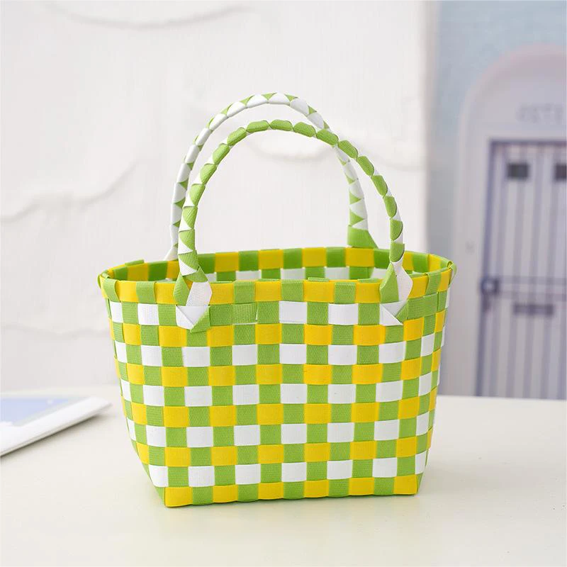 Plastic Woven Simple Vegetable Basket Hand Held Grocery Shopping And Storage Bag