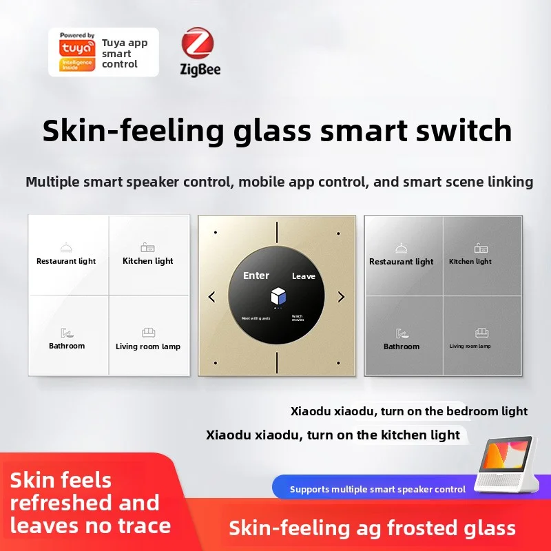 الكتابة على الجدران زيجبي 86 نوع زر ذكي التبديل واحد صفر النار الزجاج لوحة التطبيق التحكم الصوتي المنزل الذكي مع ضوء المؤشر الليلي #4