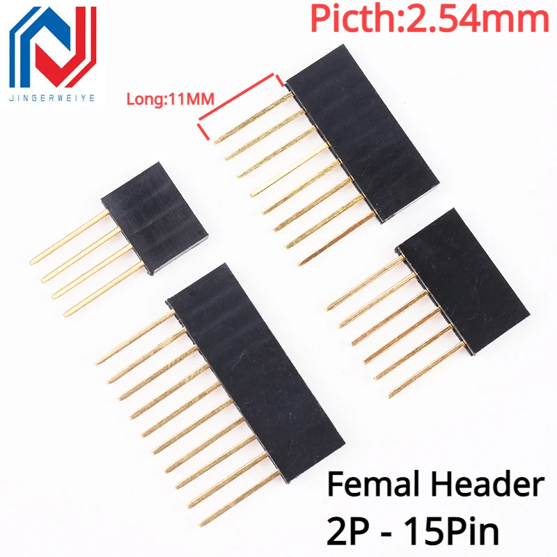 10pcs 1X2/3/4/6/8/10/15 Pin 2.54MM Stackable Long Legs Femal Header For Arduino Shield Stlxy 11mm