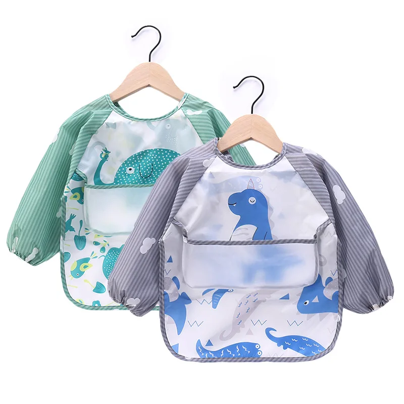 

Baby Long Sleeve Scarf Waterproof Toddler Art Smock Feeding Bib Apron Pocket Infant Boys Girls Burp Cloth Banana Bibs For0-3year