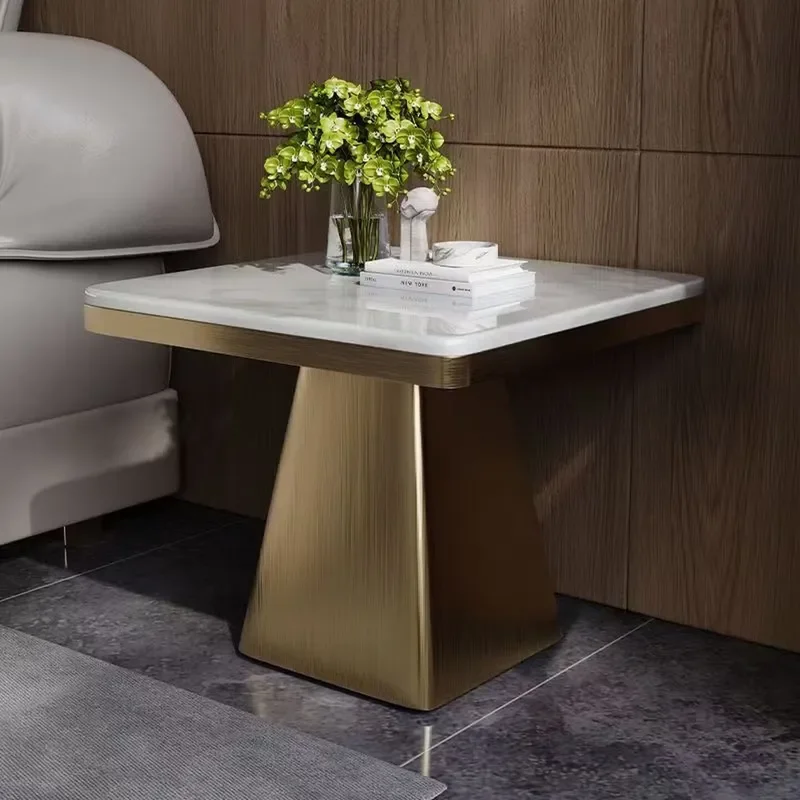 2026 New Natural Marble Movable Sofa Side Table Coffee Table Small Square Corner Table Light Luxury Ice Jade Stone