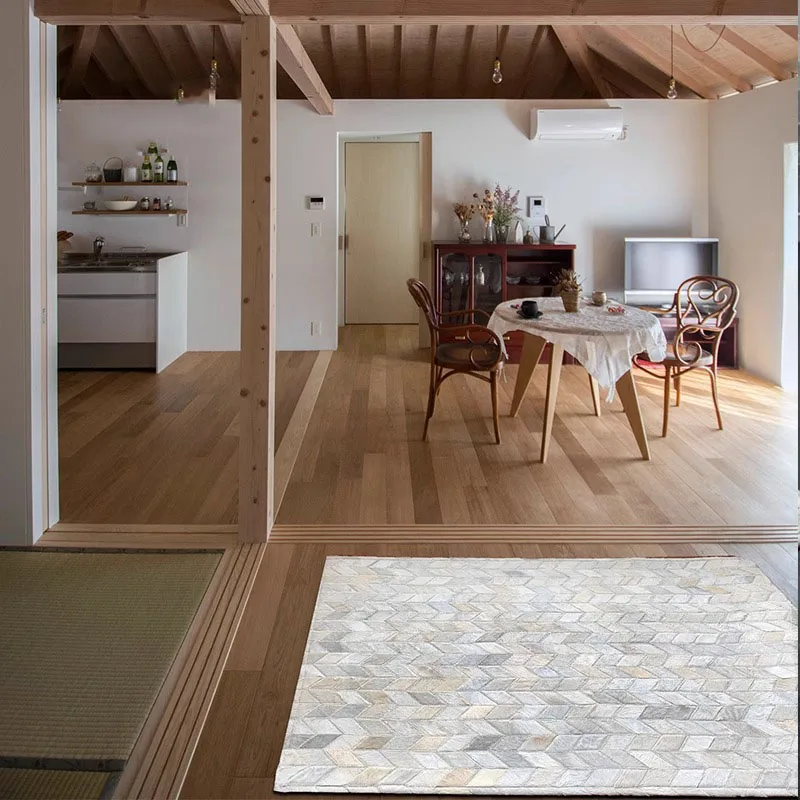 Solid Color Simple Living Room Carpet Genuine Cowhide Home Area Rug for Bedroom Decor Ins Modern Sofa Coffee Table Floor Mat