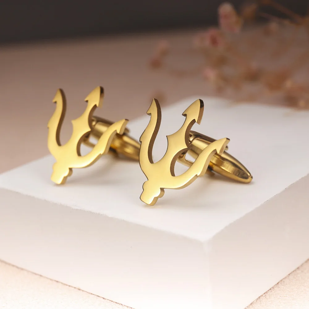 Tangula Vintage Trident Stainless Steel Cufflinks For Men Fashion Party Wedding Suit Lapel Pin Accessories Christmas Gift