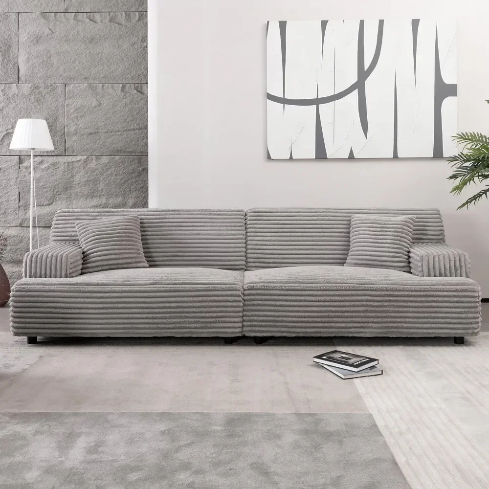 

107" Sectional Modern Sofa, 3 Seater Minimalist Corduroy Couches for Living Room, Plush Oversized Loveseat w/ Reversible Chaise