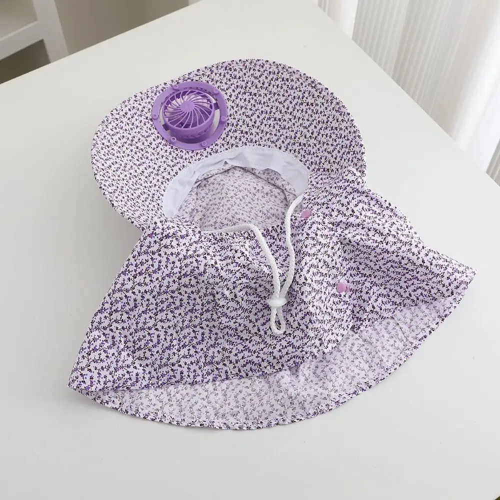 Sunscreen Cap Anti-UV Solar Fan Cap Breathable USB Charging Cooling Fan Hat Long Sun Shield Floral Design Sun Cap Cycling