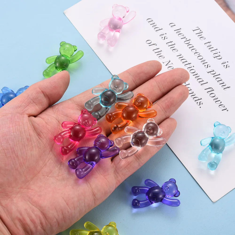 10PCS Transparent or Opaque Acrylic Beads Bear Mixed Color 37x28x13mm Hole: 2.5mm