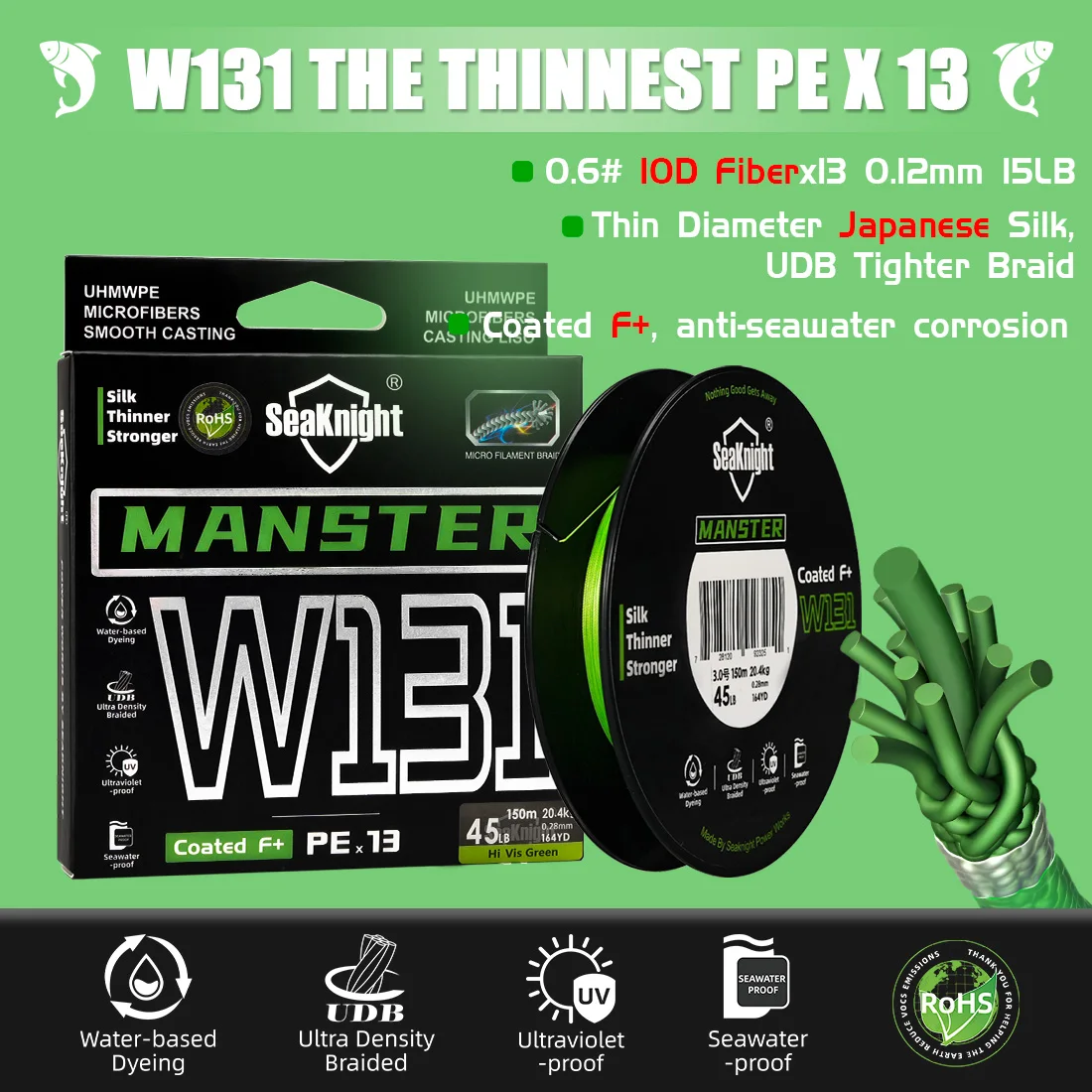 Seaknight W131 Long-Distance PE Line 13Weaves SEA Fishing Line 150M  12.7KG/15KG/20.4KG