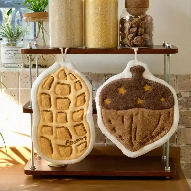 Cute Hazelnuts Pumpkin Shape Super Water-Absorbing Soft Hand Towel For Bathroom Kitchen Washing Hands Cloth Convenient Hanging