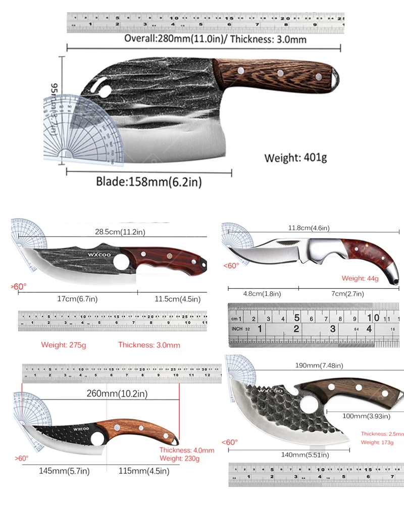 WXCOO Stainless Steel Butcher Knife Household Blade Kitchen Utility Knife Forged Wooden Handle Slicing Fruit Knife Bottle Opener - view 6