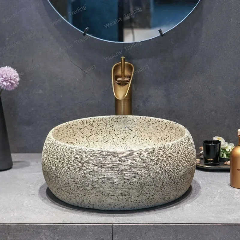 Vintage Art Ceramic Bathroom Sink Scratch Resistant Wear-resistant Easy Clean Washbasin Durable Household