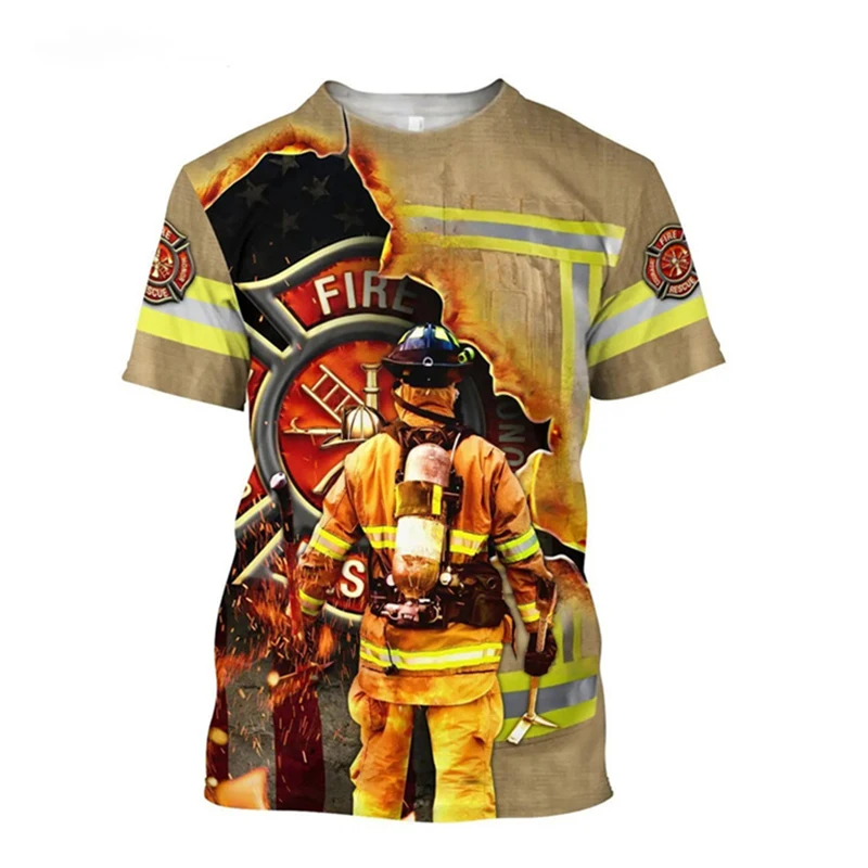 Firefighter 3d Printed T-shirt For Men Fake Uniforms Round Neck Short Sleeves Tee Shirt Fashion Streetwear Harajuku Fireman Tees