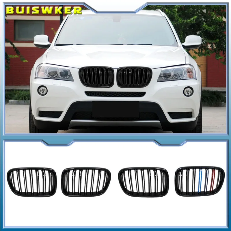 

Glossy Black Front Hood Kidney Grille Grill ABS Dual Line Compatible For BMW X3 F25 2010 2011 2012 2013