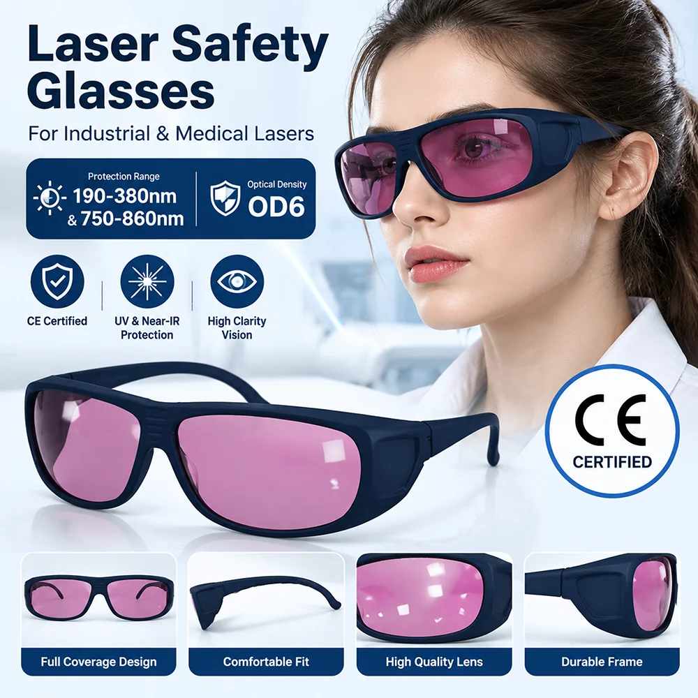 DMK Medical/Aesthetic Laser Safety Glasses UV Laser Protective Goggles 190-380&750-860nm OD6 Level CE Certification Pink Lens