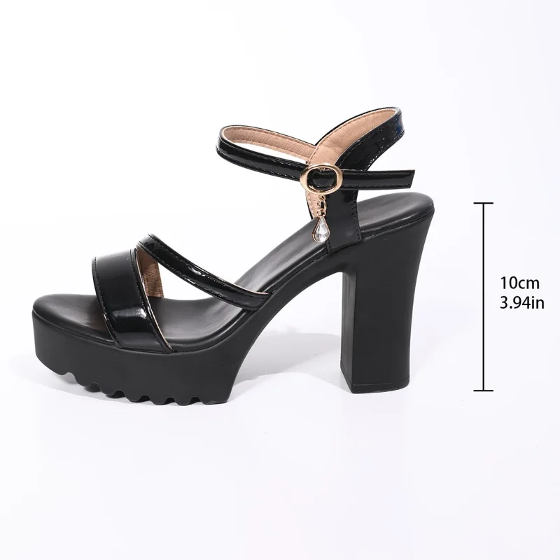 

2026 Women Fashion Summer Luxury Diamond Buckle Strap Women's Pumps Square Heel Solid Pumps Shoes Pu Platform High Heels Female