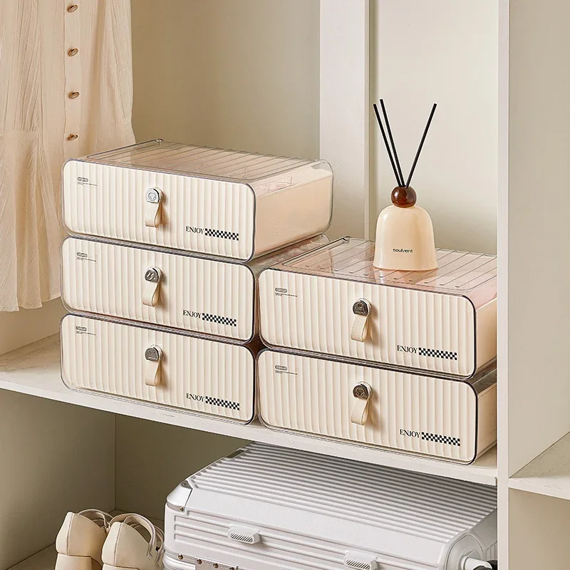 Caja de almacenamiento de ropa interior estilo cajón de viento crema, organizador separador, gabinete, caja organizadora de ropa interior tres en uno, 1 ud.