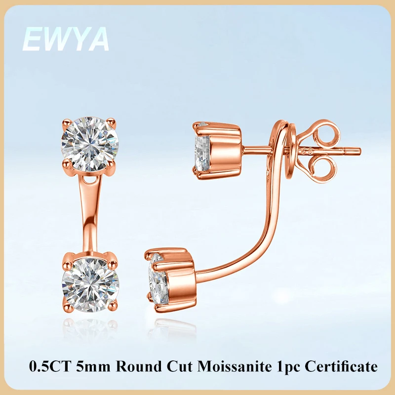 

EWYA 2 in 1 Full 5mm D Color Moissanite Stud Earrings for Women S925 Silver 2cttw All Diamond Earring Pierced Ear Fine Jewelry
