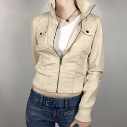 Reiß verschluss Strickjacke für Frau Roll kragen pullover Taille Cargo jacke Herbst Damen bekleidung 2024 Winter Kurz mantel stilvolle Outfits